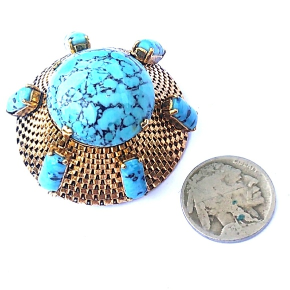 RARE 1963 Christian Dior Domed Blue Stone Brooch - Picture 3 of 8